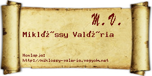 Miklóssy Valéria névjegykártya